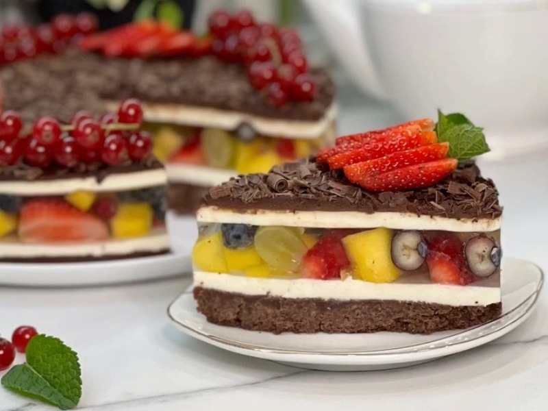 Торт Чизкейк без выпечки с желе и фруктами рецепт