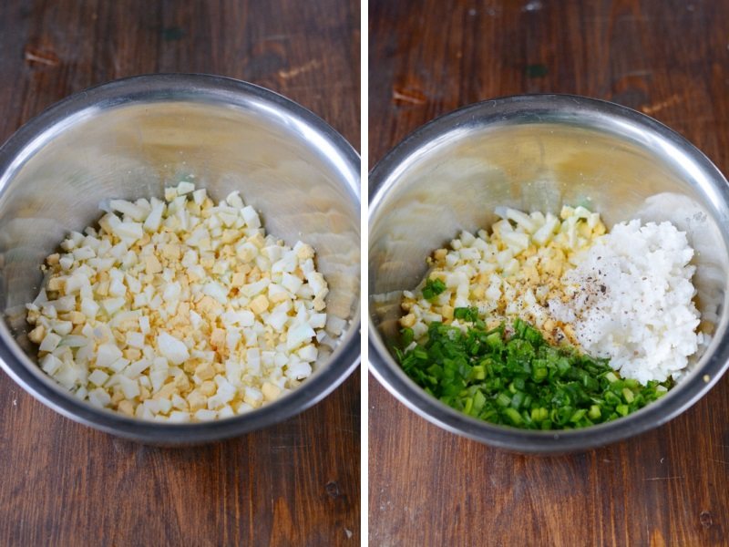 Заливной пирог с рисом, яйцами и зелёным луком